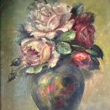 Tableau: Oil on canvas - still life with a bouquet of roses