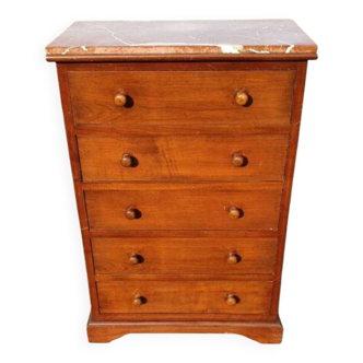 Semainier ou chiffonnier en acajou et marbre