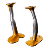 Pair of Brutalist Candlesticks by David Marshall, Bronze and Aluminum, Esp