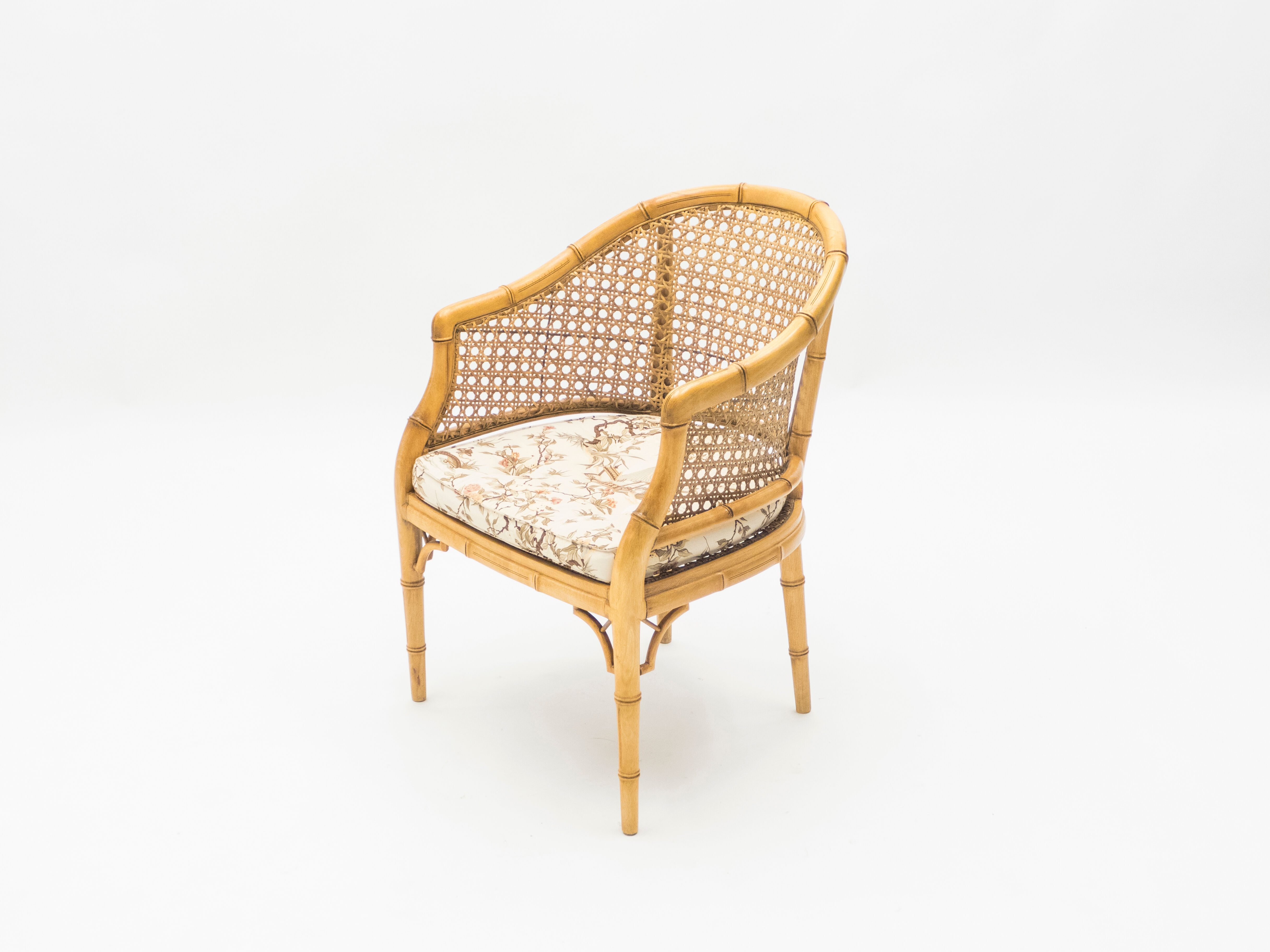 Pair of bamboo chairs caning around 1960