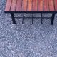 1970s design coffee table with ceramic and wood top, metal legs.