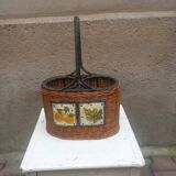 Vintage rattan and ceramic bottle holder