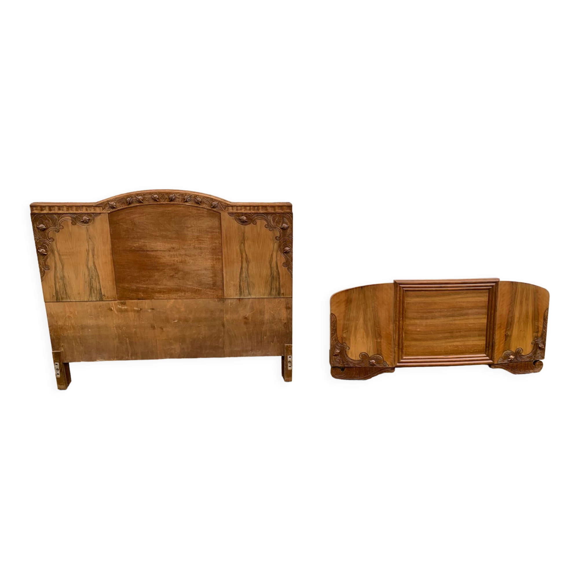 Carved wooden art deco headboard and footboard