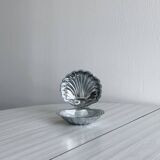 Silver metal butter dish with lid and matching spoon