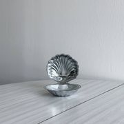Silver metal butter dish with lid and matching spoon
