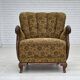 1950s, Danish armchair, furniture wool, hand carved oak wood.