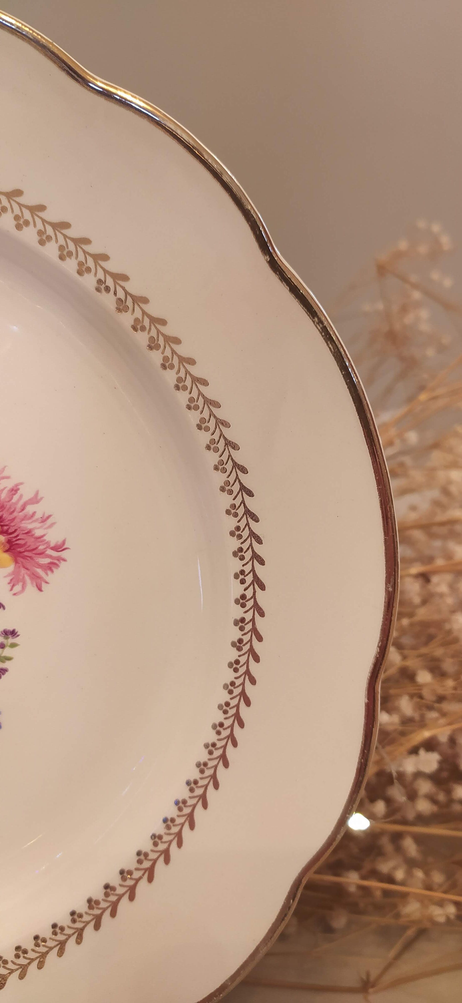set of six vintage plates, Gien earthenware, floral style