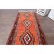 1970s Vintage Turkish Hand-Knotted Wool Cotton Orange Runner Rug 92x320