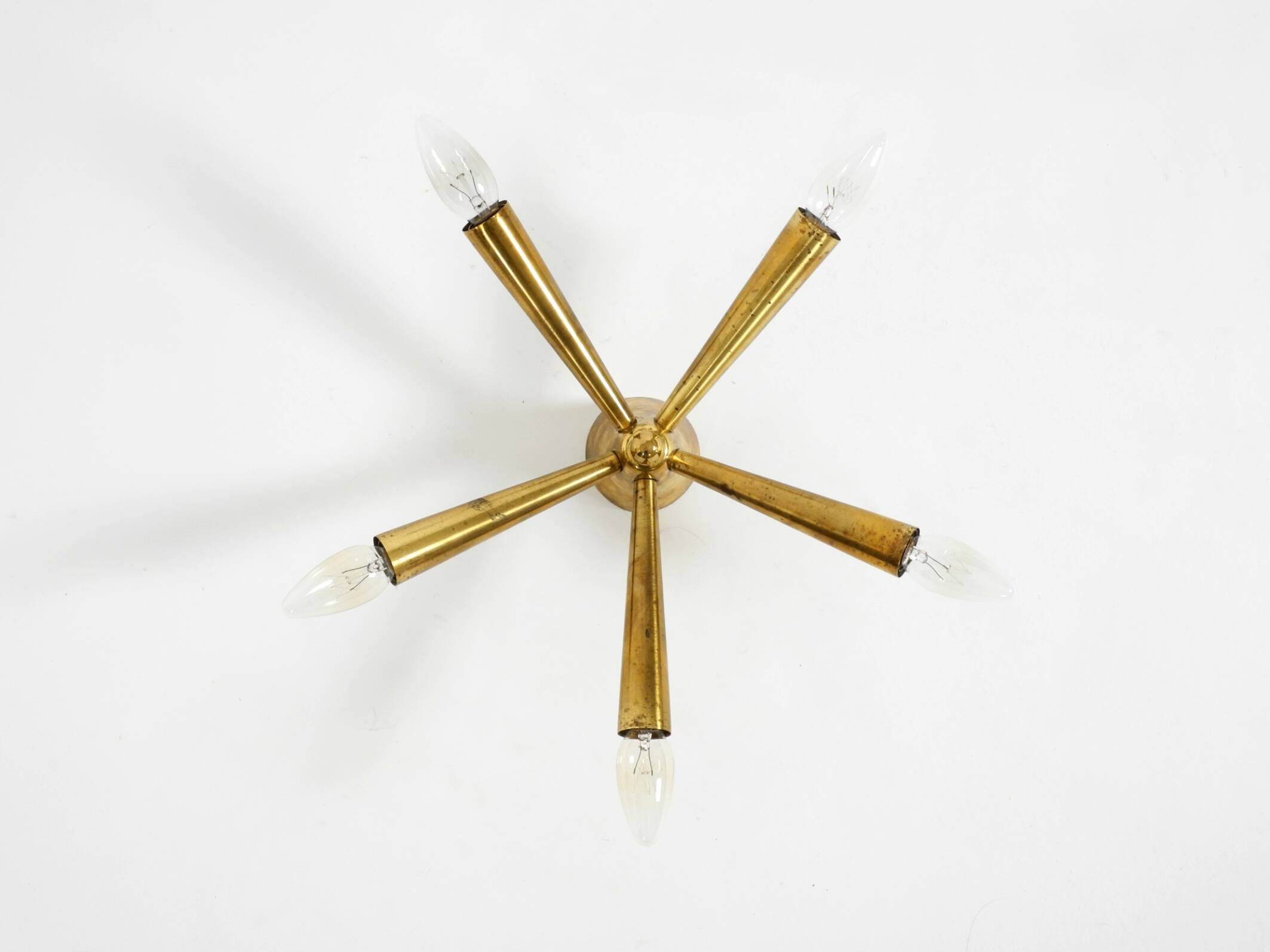 Original small mid-century modern brass Sputnik ceiling lamp with five arms