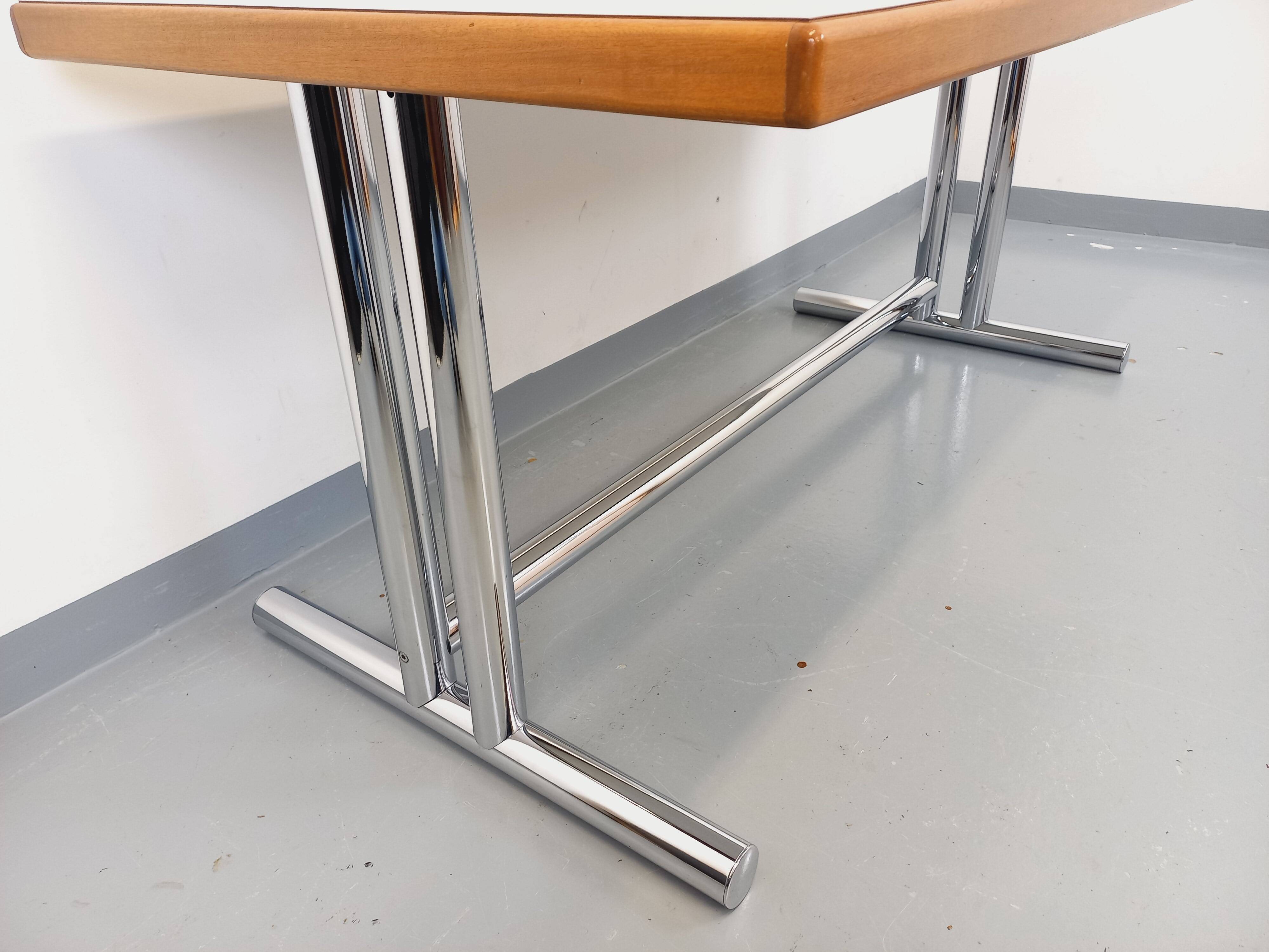 Vintage walnut and chrome metal desk from the 1970s.