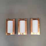 3 x Bankamp Leuchten sconces / wall lights '80s white glass / glass with a layer of copper