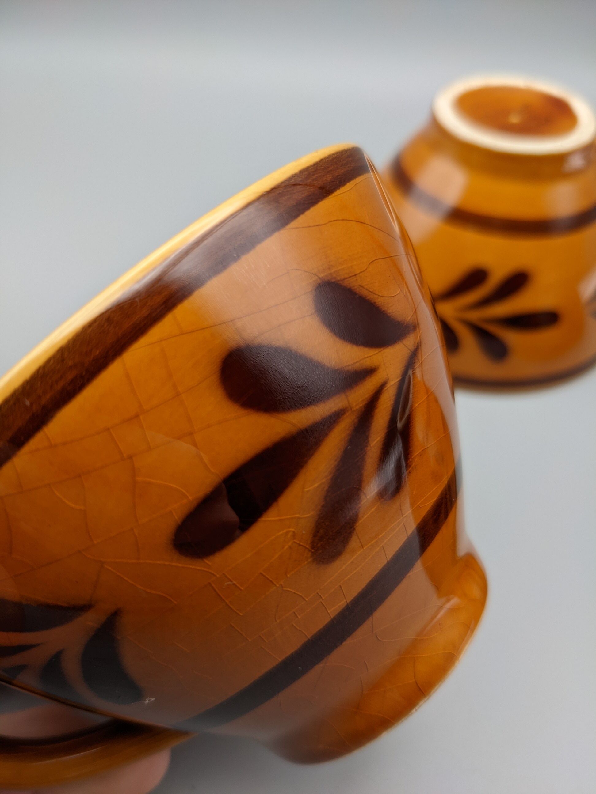 Set of 5 cups or cracked ceramic cider bowl argoat gourin bretagne