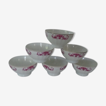 6 Bols porcelaine Limoges décor petites fleurs roses années 50/60