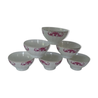 6 Porcelain bowls Limoges décor small pink flowers 50s/60s