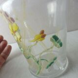 Ancienne carafe émaillée, décor fleurs, Legras