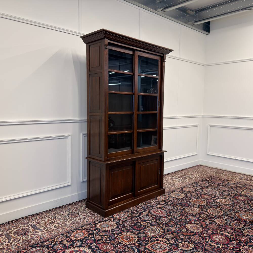 Classic English Bookcase with Glass Sliding Doors