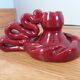 Vallauris style burgundy slip candle holder