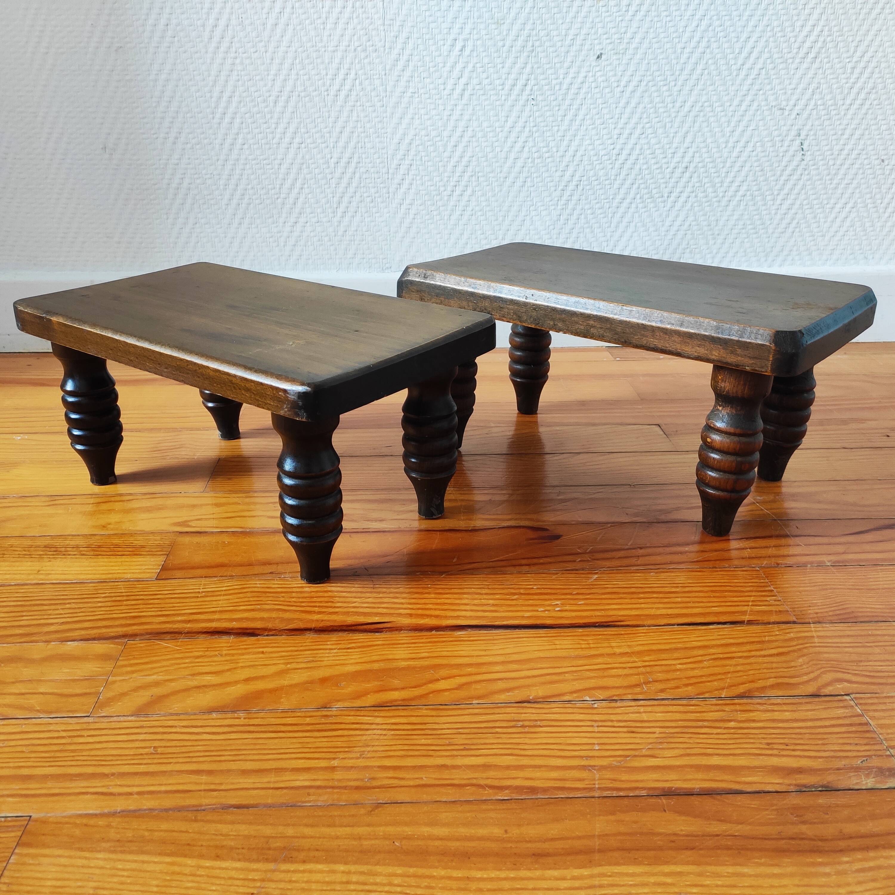 Pair of vintage solid wood footrests