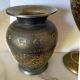 Pair vintage Oriental etched brass vases