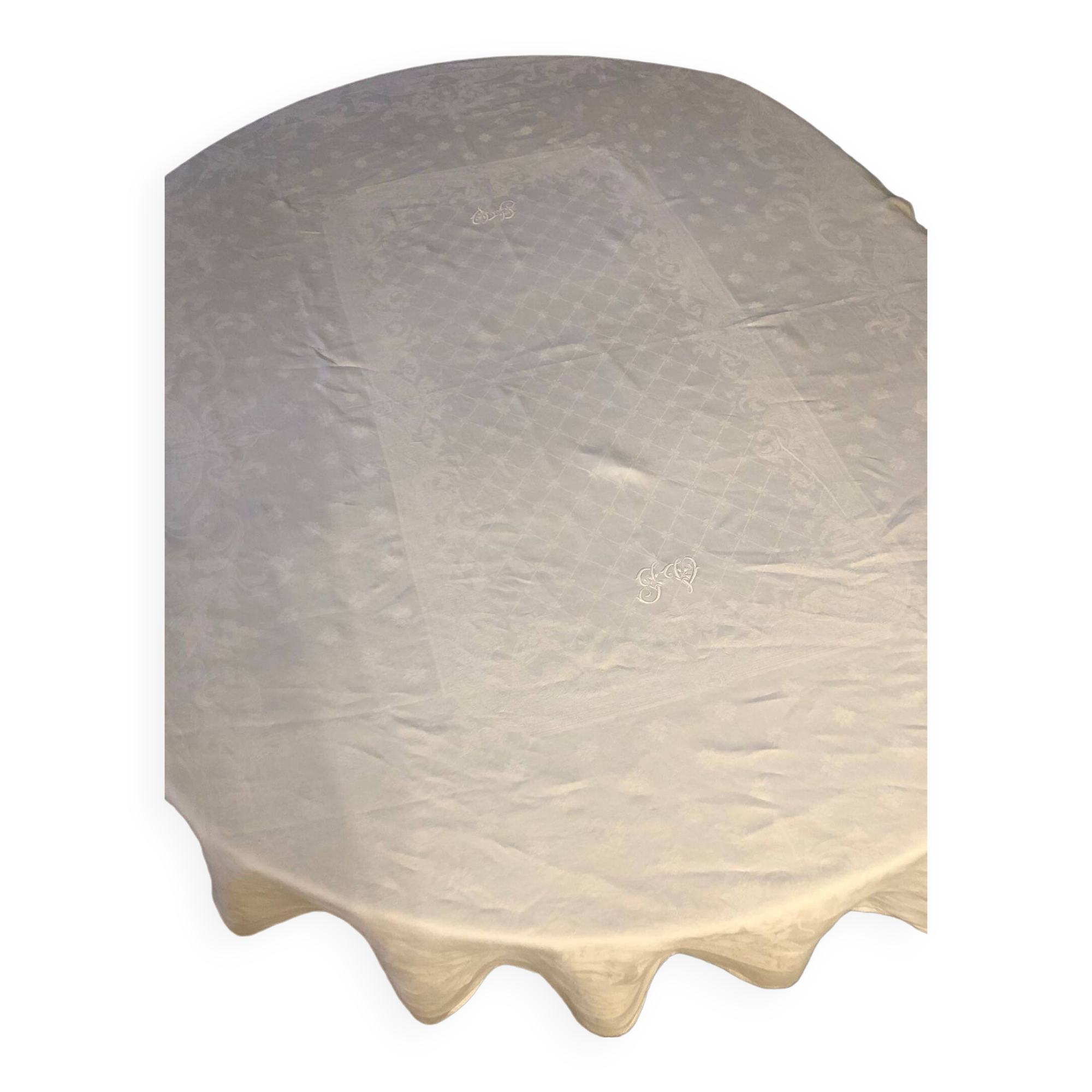 Monogrammed white linen tablecloth