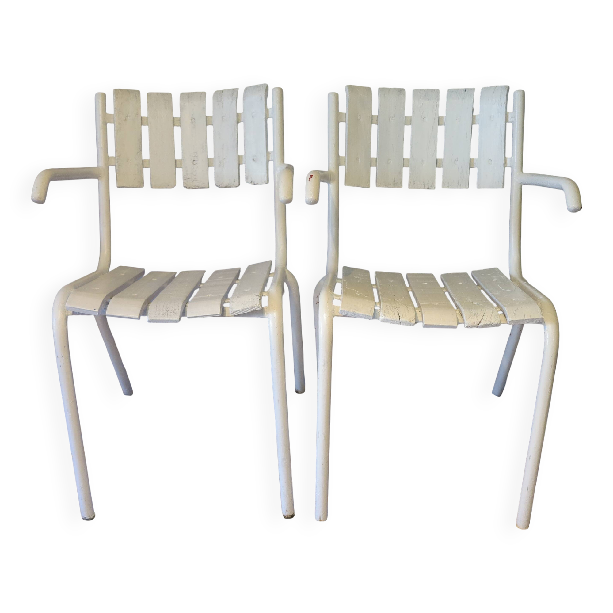 Pair of white garden armchairs