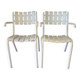 Pair of white garden armchairs