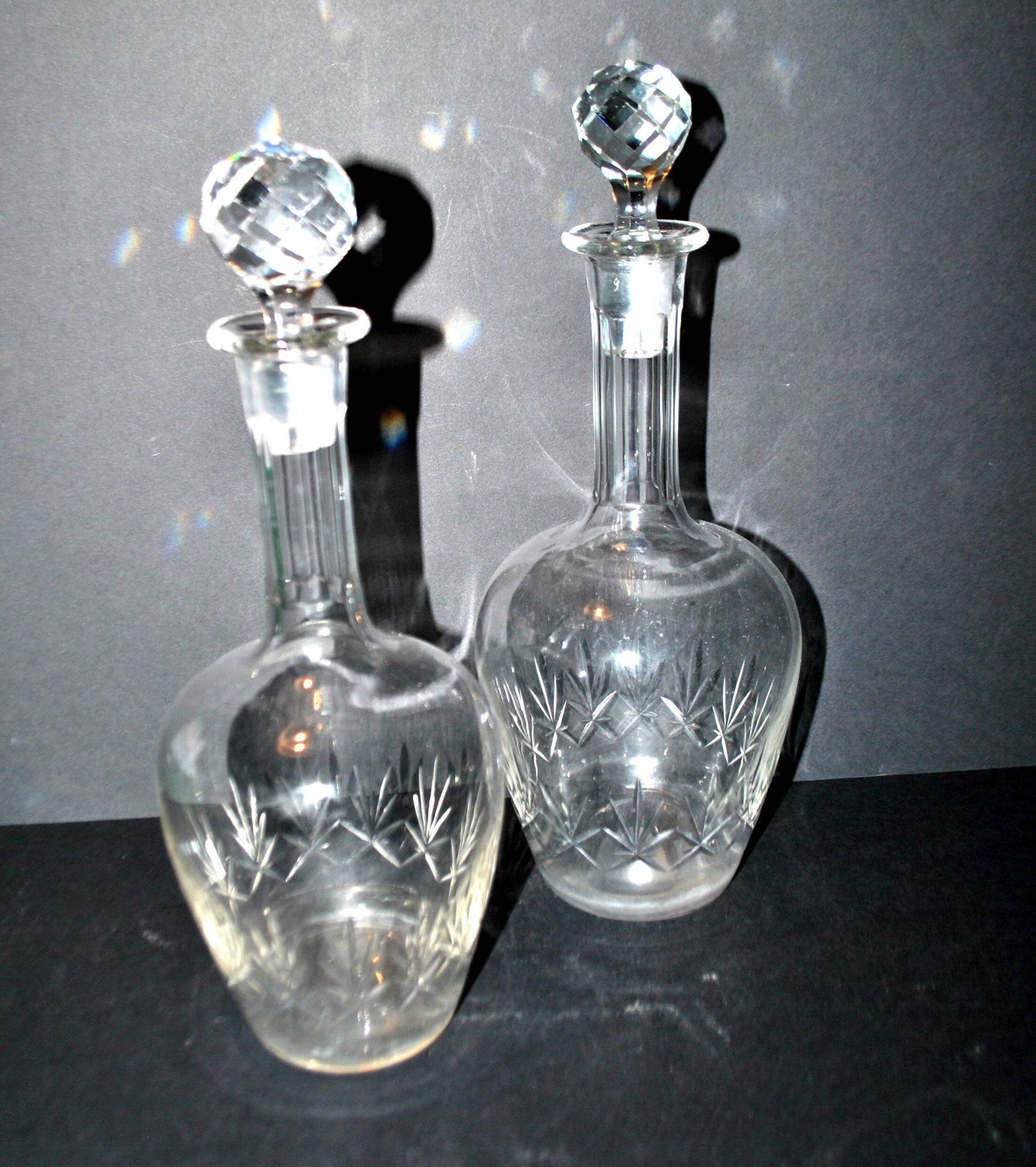 Set of 2 antique cut crystal wine decanters from Cristallerie Lorraine