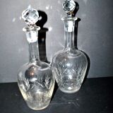 Set of 2 antique cut crystal wine decanters from Cristallerie Lorraine