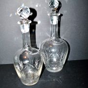 Set of 2 antique cut crystal wine decanters from Cristallerie Lorraine