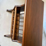 Side table, vintage turned wood magazine rack