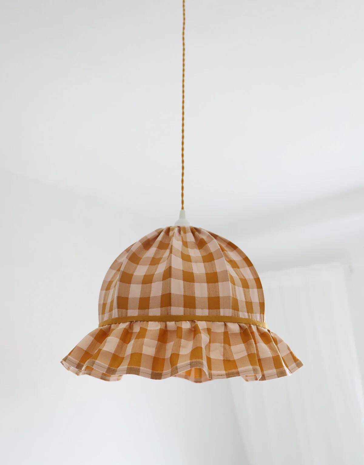 Vintage dome pendant light with ruffles "mustard gingham print"