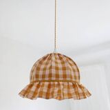 Vintage dome pendant light with ruffles "mustard gingham print"