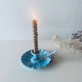 Old blue enameled metal candle holder