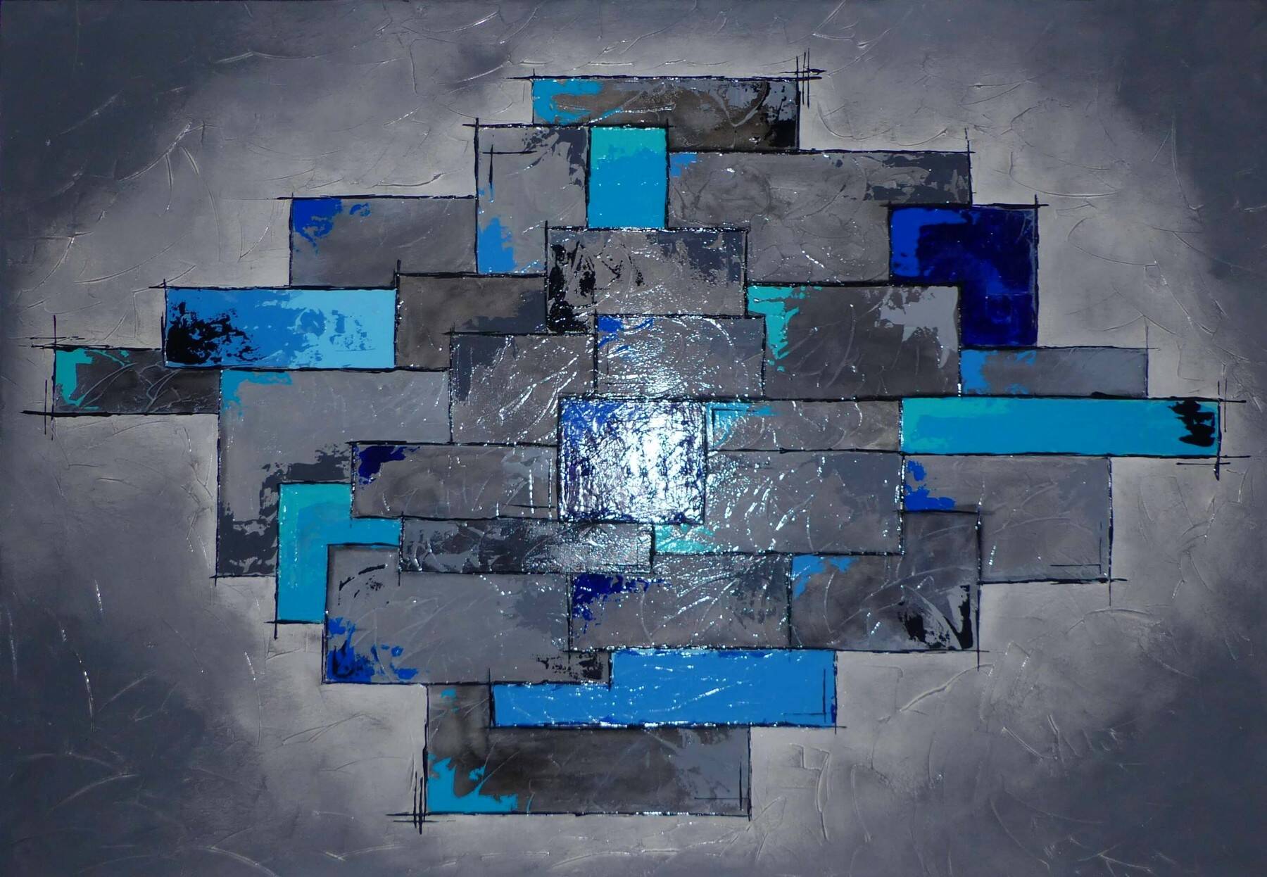 Contemporary abstract painting hand-painted using mixed media