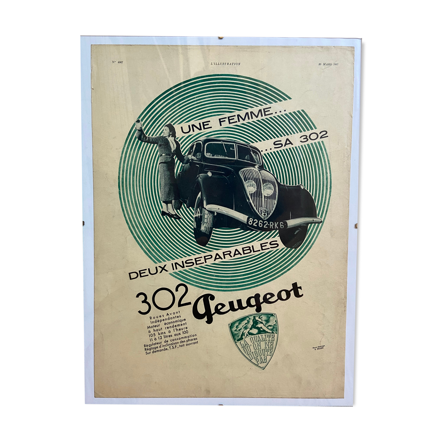 Affiche publicitaire Peugeot 20 mars 1937