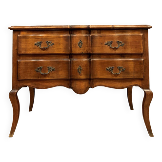 Commode sauteuse Louis XV arbalète en noyer massif vers 1880