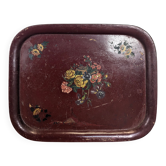 Large Napoleon III tray in painted metal with a floral design.