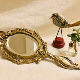 19th-style louis XV gilded bronze beveled hand mirror