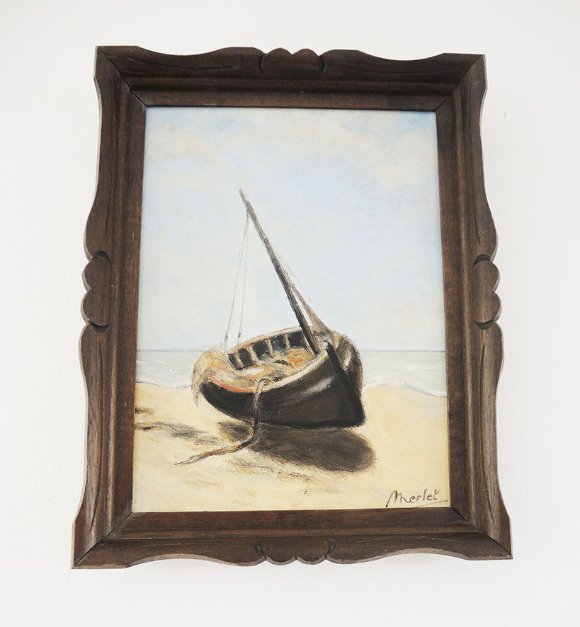 Oil on Wood Framed and Signed Henri Merlet : Boat Lying on Strike