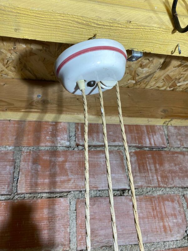 Suspension Ancienne Monte & Baisse Céramique Décor Fleurs & Fruits Vintage