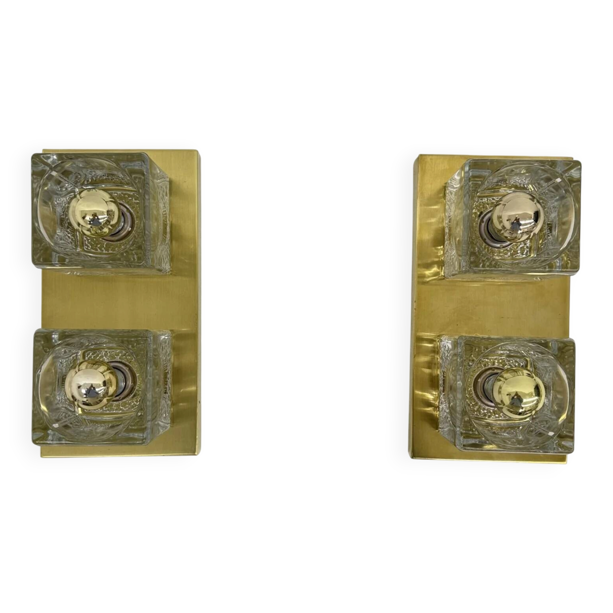 Pair of Peil & Putzler ice cube glass wall lamps, 1970s
