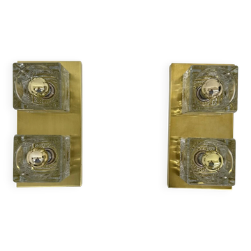 Pair of Peil & Putzler ice cube glass wall lamps, 1970s