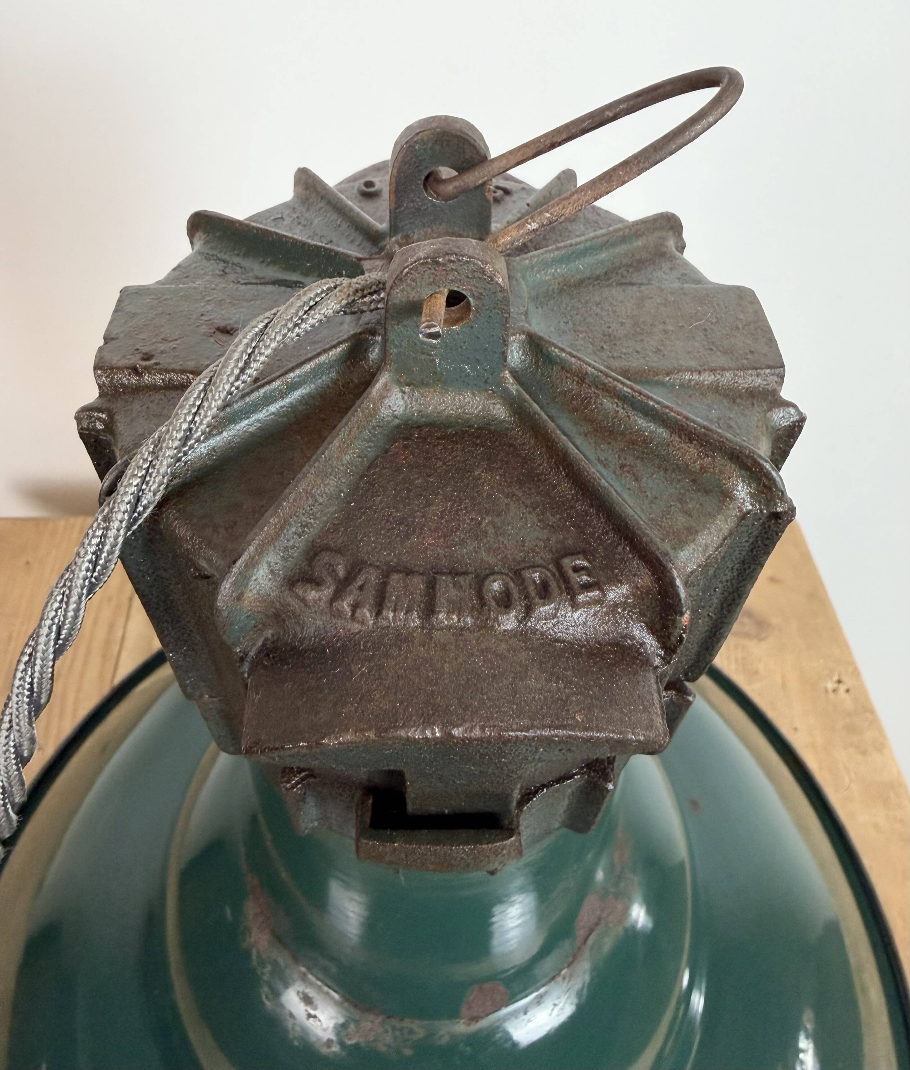 Industrial French Petrol Enamel Pendant Lamp from Sammode, 1950s