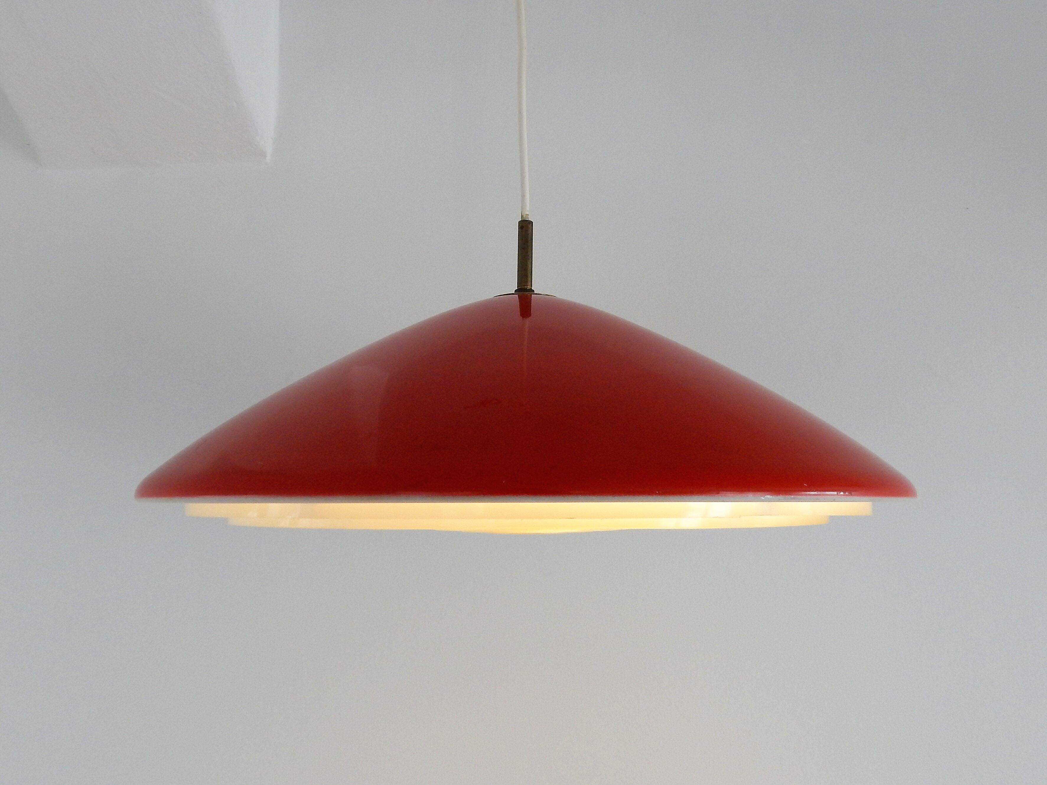 Danish red metal pendant lamp by Preben Fabricius & Jørgen Kastholm for Nordisk Solar, 1960s