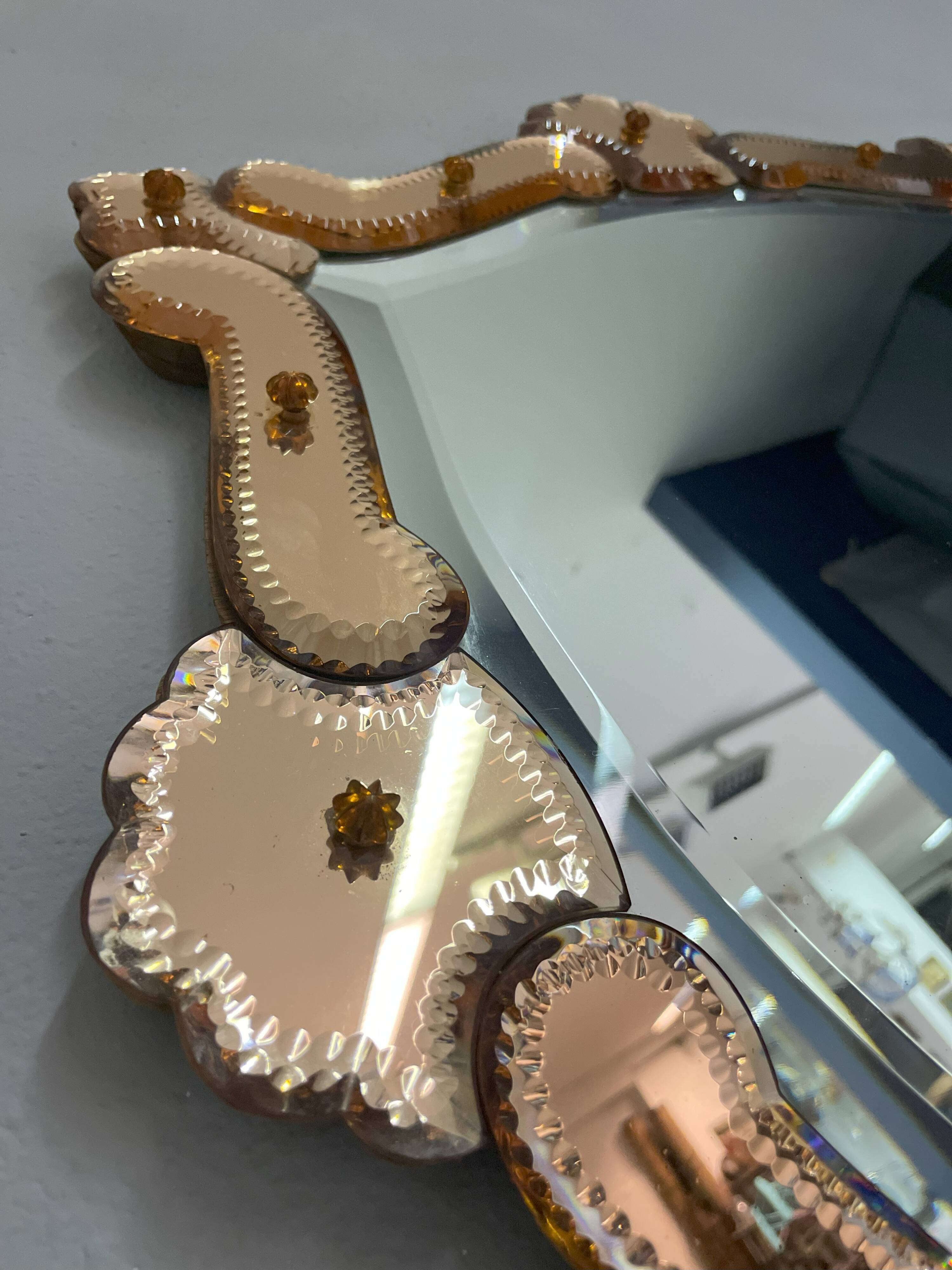 Venetian Quadratic Mirror with Rosé Rauchglass Frame