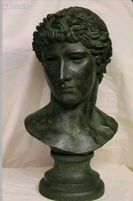 large bust of Greco-Roman Apollo, plaster with antique bronze patina