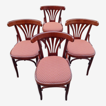 Serie de 4 chaises de bistrot en tissu et en bois