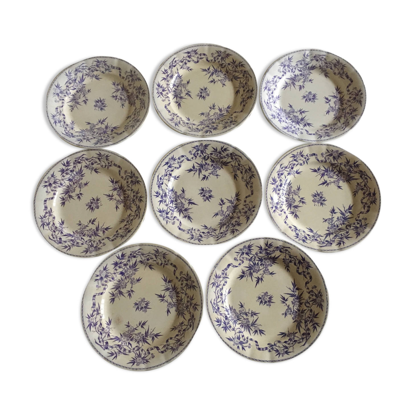 Plates flat earthenware sarregemines circa 1870 purple thorns