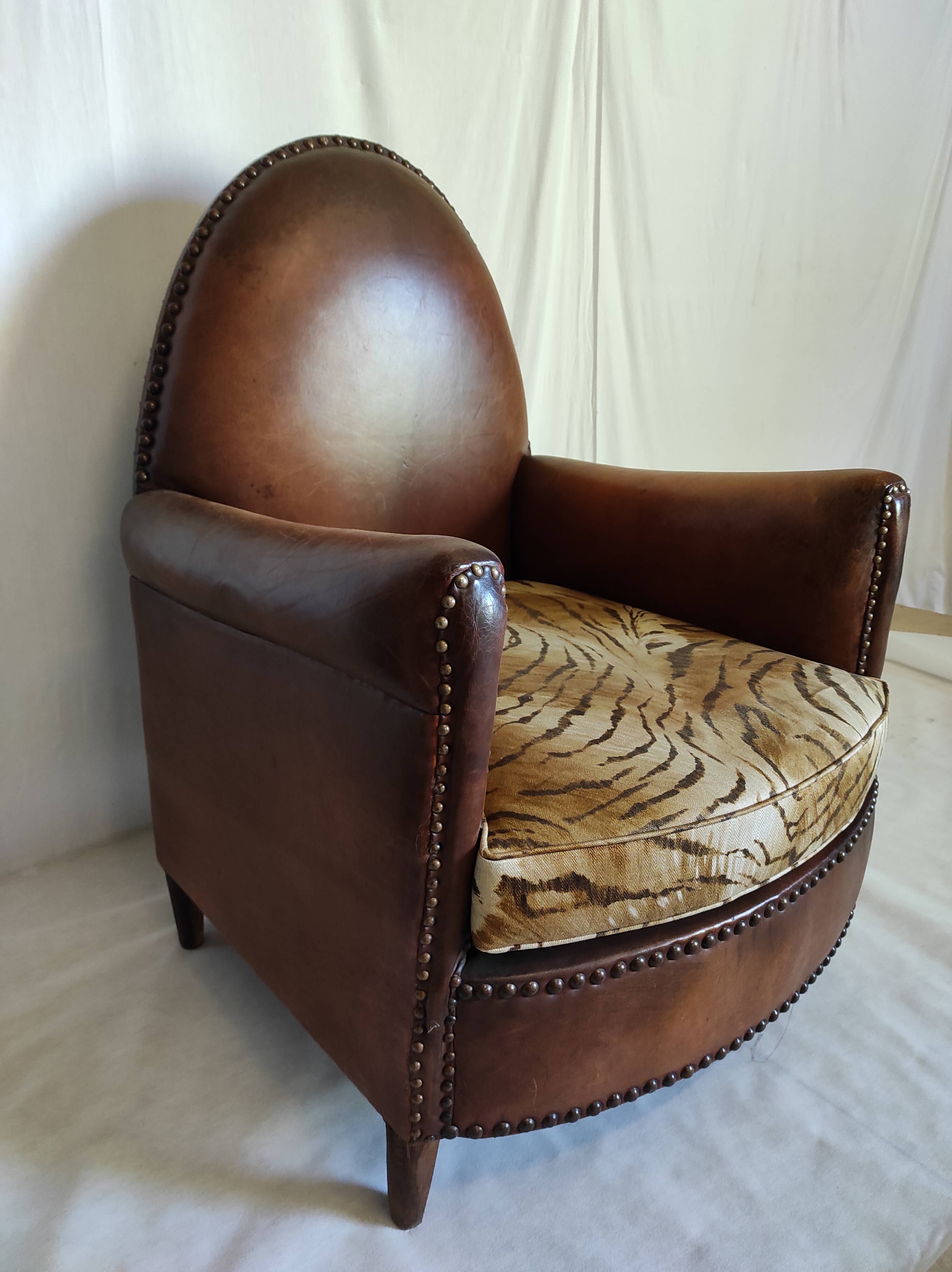 Leather club chair model cathedral circa 1970