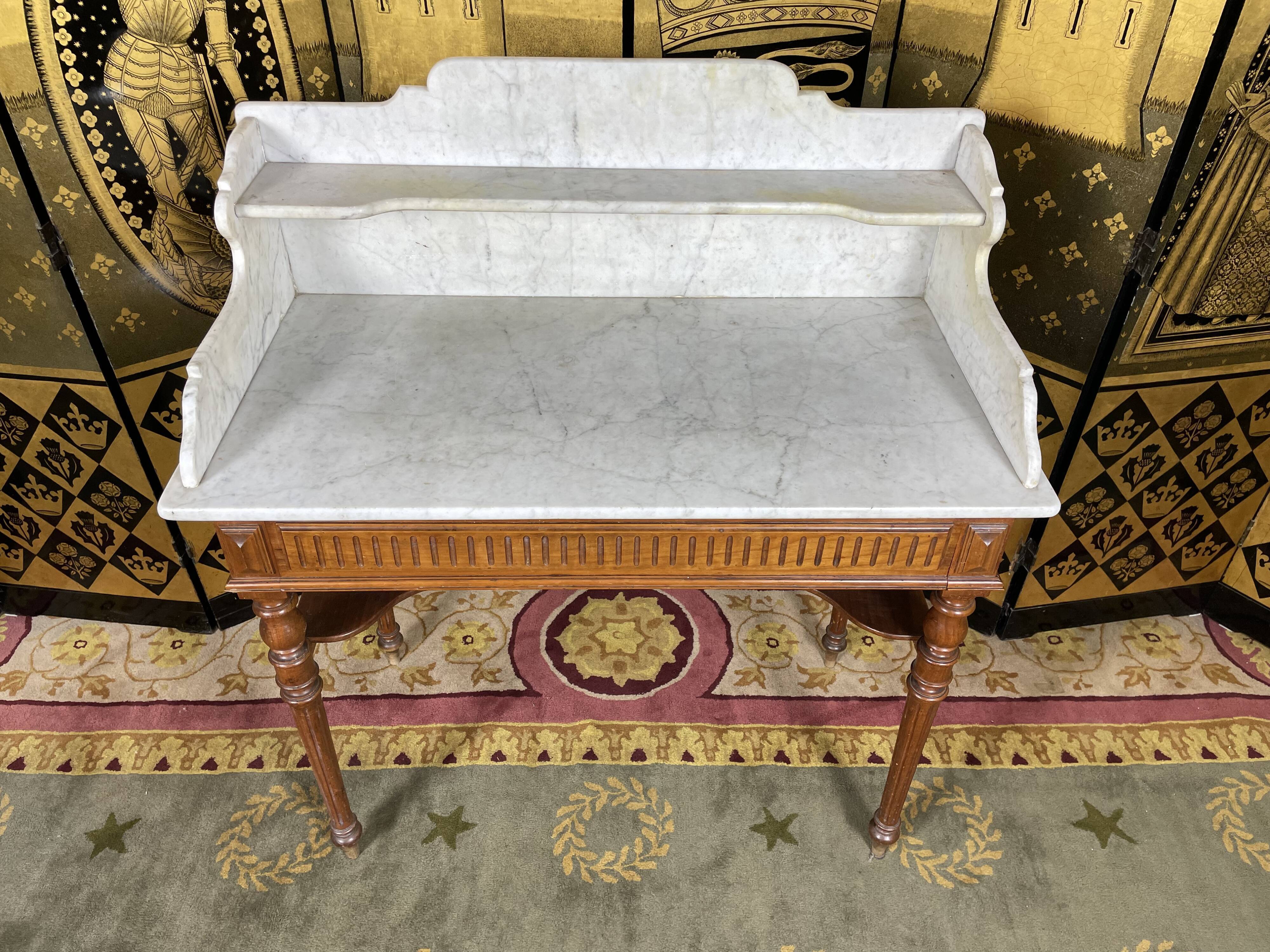 Dressing table - Wash table in walnut and white marble